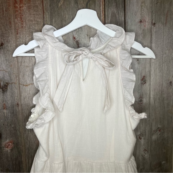 Listicle Tiered Ruffle Trim A Line Flowy Mini Dress Linen Medium - Picture 5 of 13